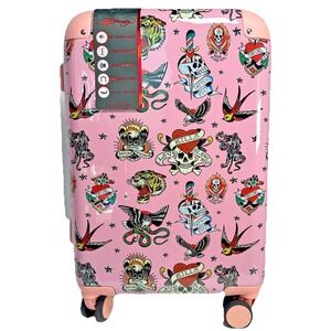 Ed Hardy Pink Tattoo Print Carry On Spinner Luggage 21" Expandable Suitcase